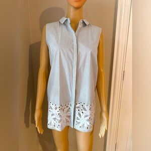 NWT Lafayette 148 New York Raindrop multi cotton stripe tunic size L